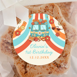 Ein Groovy Retro Rainbow 1. Geburtstag Runder Aufkleber