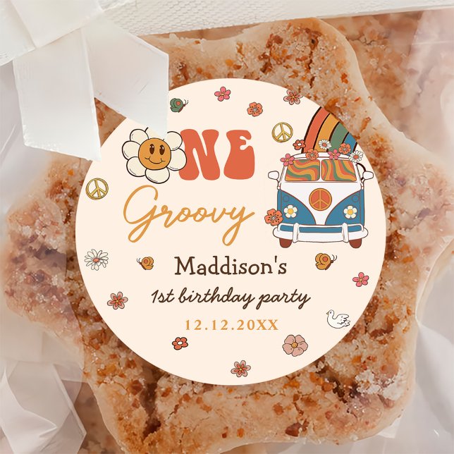 Ein Groovy Retro Rainbow 1. Geburtstag Runder Aufkleber (Von Creator hochgeladen)
