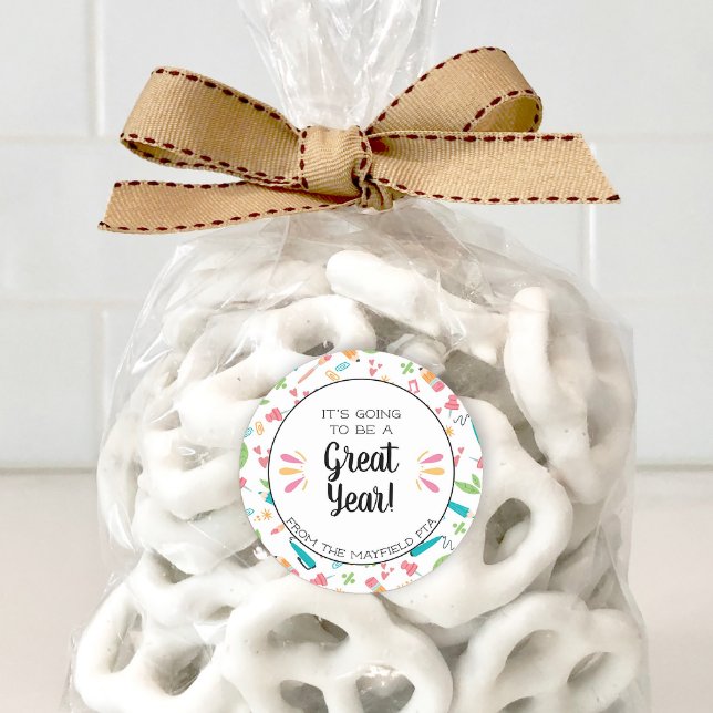 Ein großartiges Jahr zurück zur Schule Runder Aufkleber (A cute editable sticker for back to school treats.)