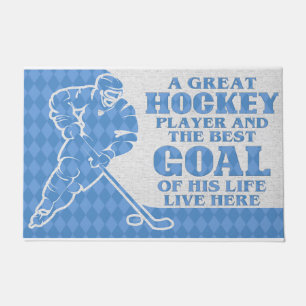 Ein großer Hockey-Spieler und das beste Ziel Fußmatte