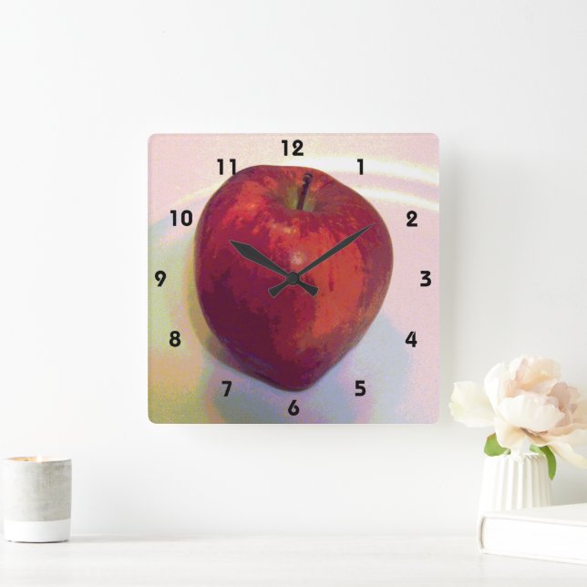 Ein großer roter Apfel Quadratische Wanduhr (Zuhause)
