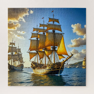 Ein großes Schiff mit goldenen Segel Puzzle