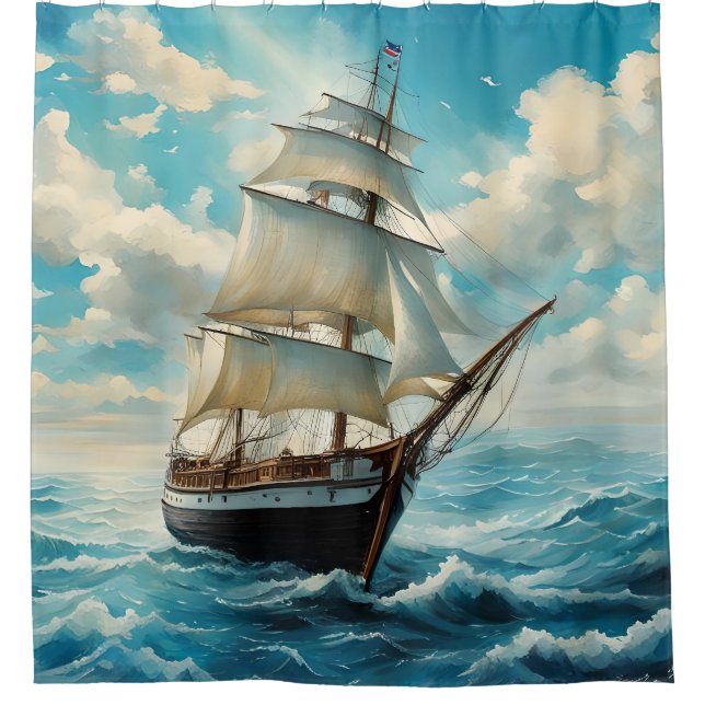 Ein großes Schiff und Wetter Duschvorhang (Vorderseite)