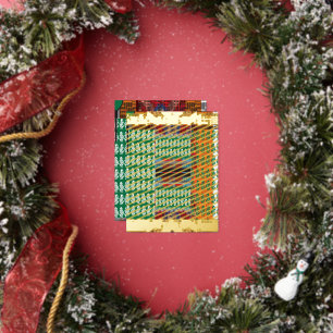 ein grün-schwarzes Muster mit einem Baum in der Mi Folien Feiertagspostkarte