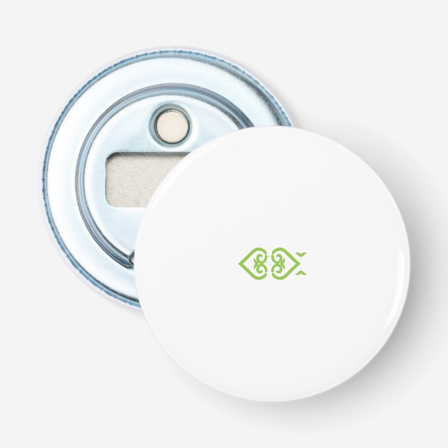 ein grün-weißes Logo mit einem stilisierten Design Flaschenöffner (Vorderseite)