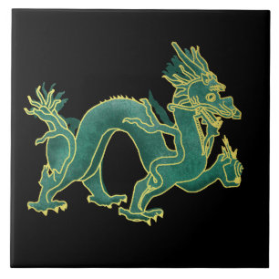 Ein grüner Drache mit Goldordnung Fliese