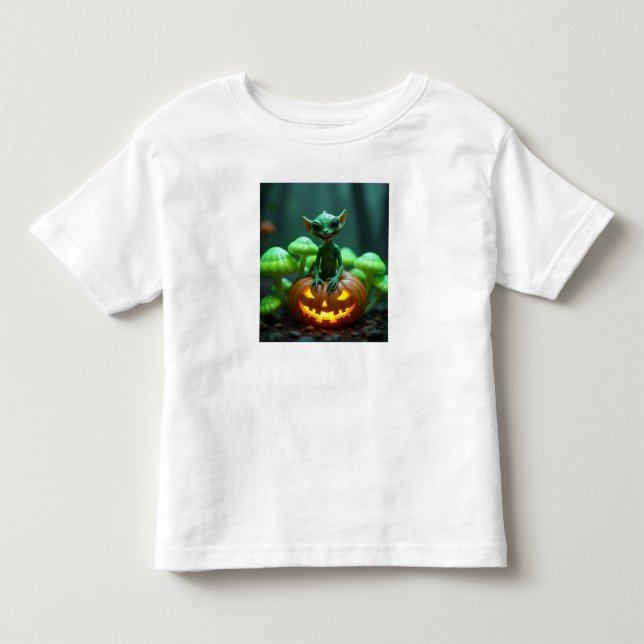 Ein grüner Kürbis und Halloween-Alien Kleinkind T-shirt (Vorderseite)