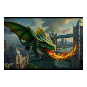 Ein grüner walisischer Drache Terrorizes London Poster