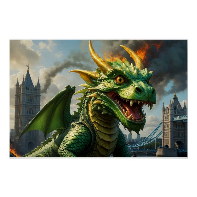 Ein grüner walisischer Drache Terrorizes London Poster (Vorderseite)