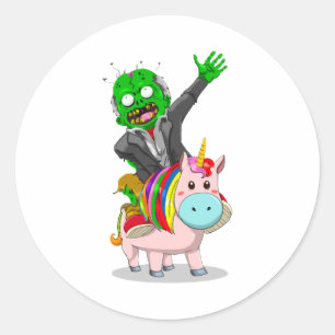 Ein grüner Zombie fährt auf einem niedlich rosa Ei Runder Aufkleber