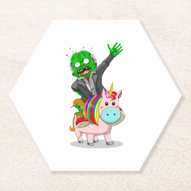 Ein grüner Zombie fährt auf einem niedlich rosa Ei Untersetzer (Vorderseite)