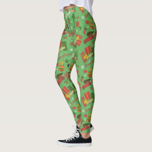 Ein grünes Icon-Muster in der Weihnachtsgeschicht Leggings