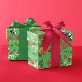 Ein grünes Icon-Muster in der Weihnachtsgeschichte Geschenkpapier