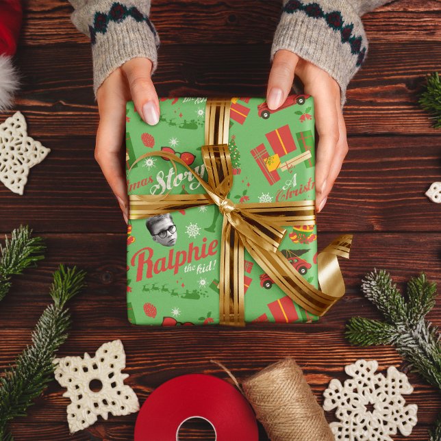 Ein grünes Icon-Muster in der Weihnachtsgeschichte Geschenkpapier Set (Wrapping paper on gift)