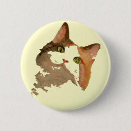 Ein grünes Mit Augen Calico Katze Kunstportrait Button
