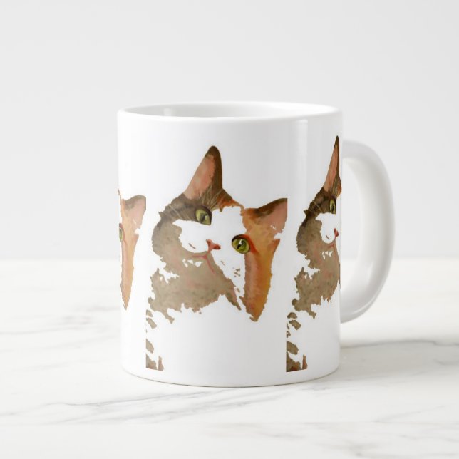 Ein grünes Mit Augen Calico Katze Kunstportrait Jumbo-Tasse (Vorderseite Rechts)