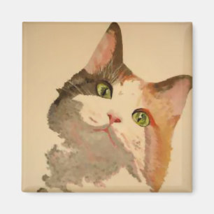 Ein grünes Mit Augen Calico Katze Kunstportrait Magnet