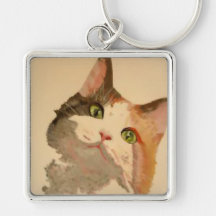 Ein grünes Mit Augen Calico Katze Kunstportrait