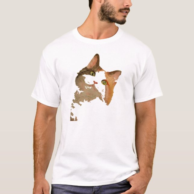 Ein grünes Mit Augen Calico Katze Kunstportrait T-Shirt (Vorderseite)