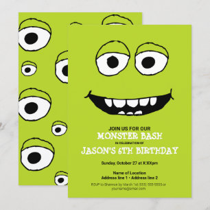 Ein grünes Monster-Bash! Niedliches Monster-Party  Einladung