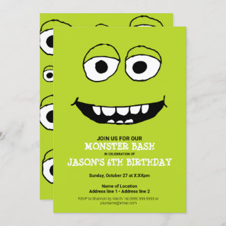 Ein grünes Monster-Bash! Niedliches Monster-Party Einladung
