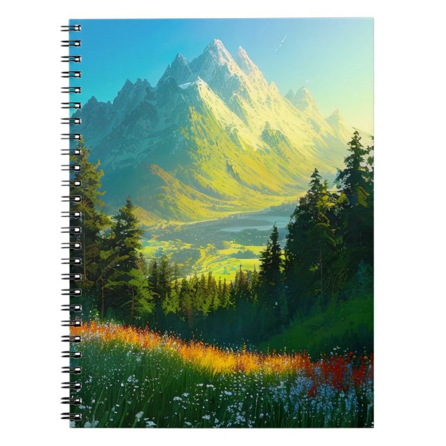 Ein grünes Tal Blühend mit Kiefernwäldern Notizblock (Vorderseite)