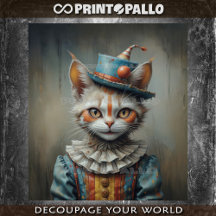 Ein gruseliges Kätzchen in Clownbekleidung -