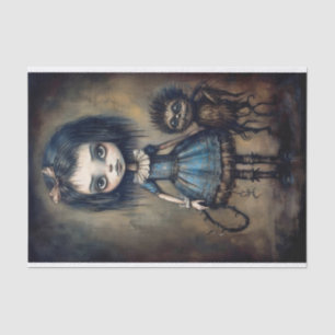 Ein gruseliges kleines Mädchen, das ihr Monster sp Seidenpapier