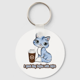 Ein guter Tag beginnt mit Kaffee   Katzen und Kaff Schlüsselanhänger