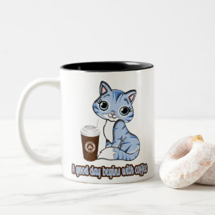 Ein guter Tag beginnt mit Kaffee   Katzen und Kaff Zweifarbige Tasse