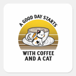 Ein guter Tag beginnt mit Kaffee und einem Retro-V Quadratischer Aufkleber