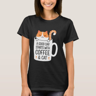 Ein guter Tag beginnt mit Kaffee und süßen Katzenl T-Shirt