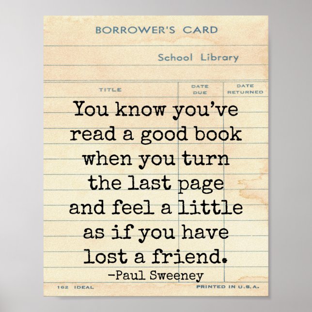 Ein gutes Buch verlor einen Freund Paul Sweeney Zi Poster (Vorne)