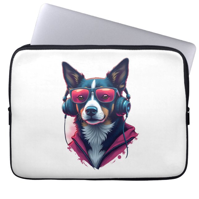 Ein Habu-Hund mit Sonnenbrille und Kopfhörern Laptopschutzhülle (Vorderseite)