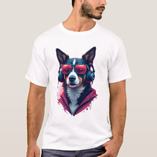 Ein Habu-Hund mit Sonnenbrille und Kopfhörern T-Shirt