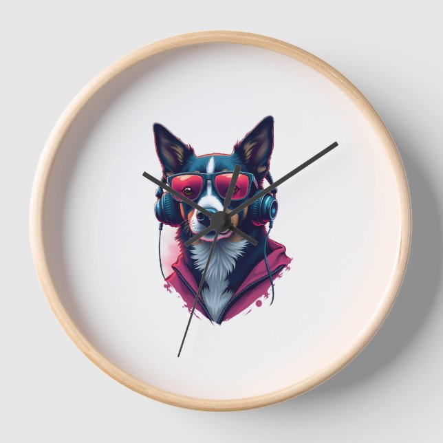 Ein Habu-Hund mit Sonnenbrille und Kopfhörern Uhr (Vorderseite)