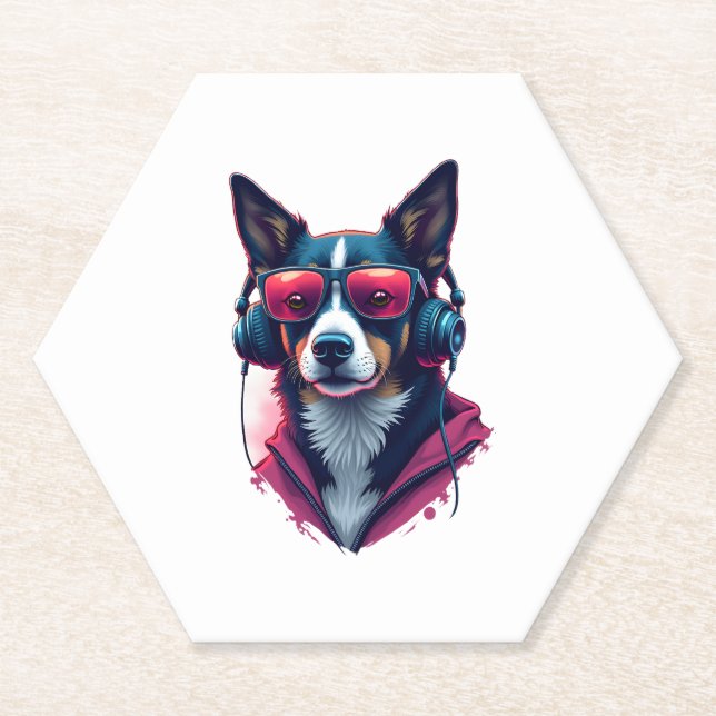 Ein Habu-Hund mit Sonnenbrille und Kopfhörern Untersetzer (Vorderseite)