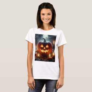 ein halber Kürbis mit Spinnennetz oben T-Shirt