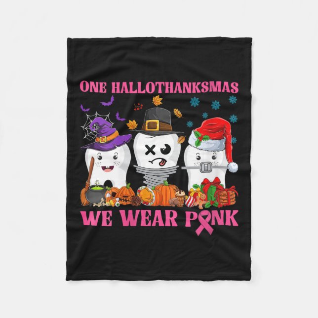 Ein Hallothanksmas tragen wir Pink Teeth Breas Fleecedecke (Vorderseite)
