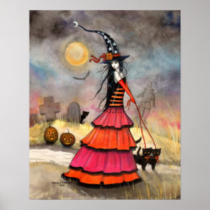 Ein Halloween Fantasy Fantasy Hexenkatze Poster
