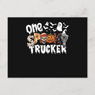 Ein Halloween Spooky Trucker Leopard Groovy Feiertagspostkarte