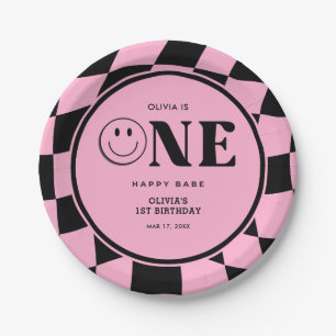 Ein Happy Babe Happy Face Pink Girl 1. Geburtstag Pappteller