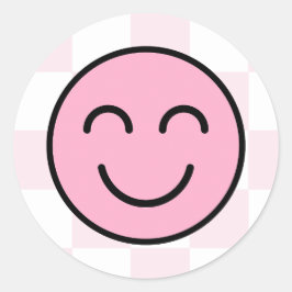 Ein Happy Babe Happy Face Pink Karo Runder Aufkleber