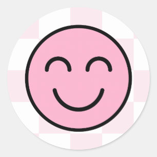 Ein Happy Babe Happy Face Pink Karo Runder Aufkleber