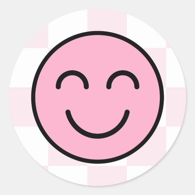 Ein Happy Babe Happy Face Pink Karo Runder Aufkleber (Vorderseite)