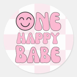 Ein Happy Babe Happy Face Pink Karo Runder Aufkleber