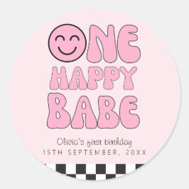 Ein Happy Babe Happy Face Pink Runder Aufkleber