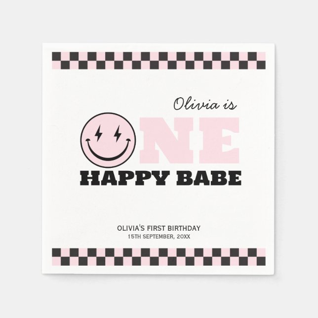 Ein Happy Babe Retro Girl Geburtstag Serviette (Vorderseite)