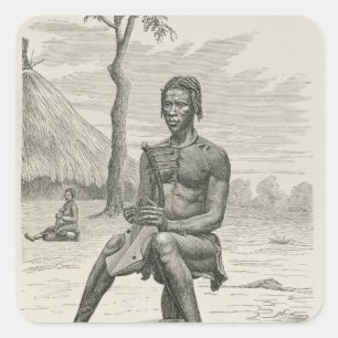 Ein Harfenspieler der Azandeh oder Nyam-Nyams Quadratischer Aufkleber