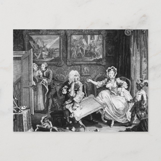 Ein Harlot's Progress, Platte II, Quarrels Postkarte (Vorderseite)